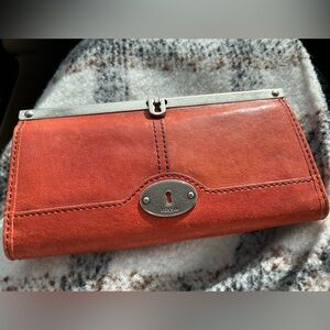Fossil Women's Red Orange Leather Wallet
